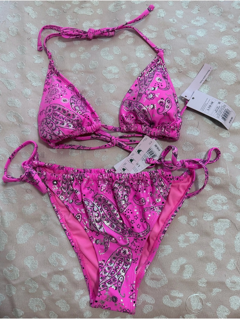 Wild Fable Hot Pink Paisley Bandana Print Bikini Set Size Large